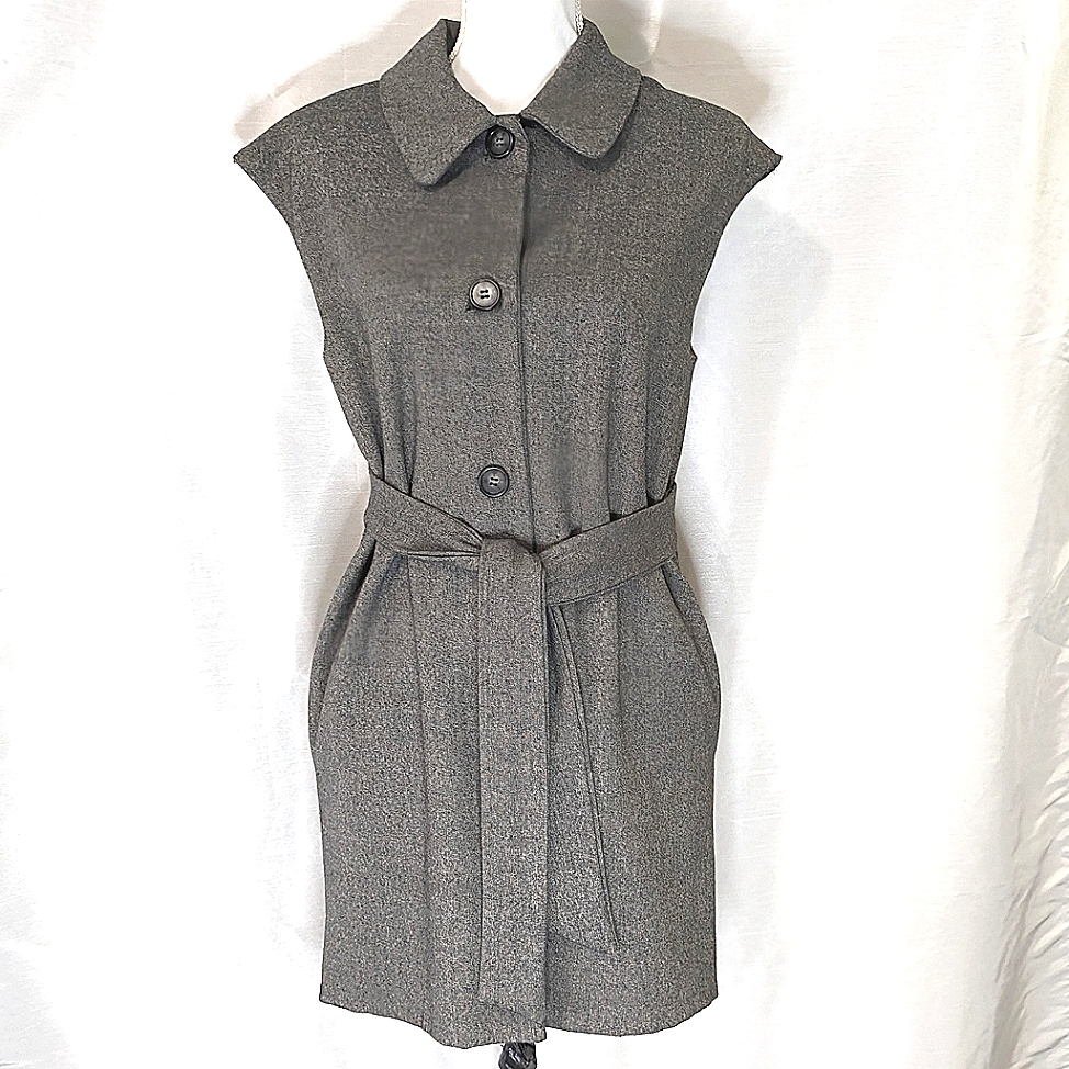 Koch 100% Wool Vintage Sophisticated Gray Button Down Belted Vest/Jacke